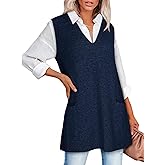 COCCKO Sweater Vest Women Sleeveless V Neck Oversized Knit Tops Tunic Dress with Pockets Fashion 2026 Spring Clothes