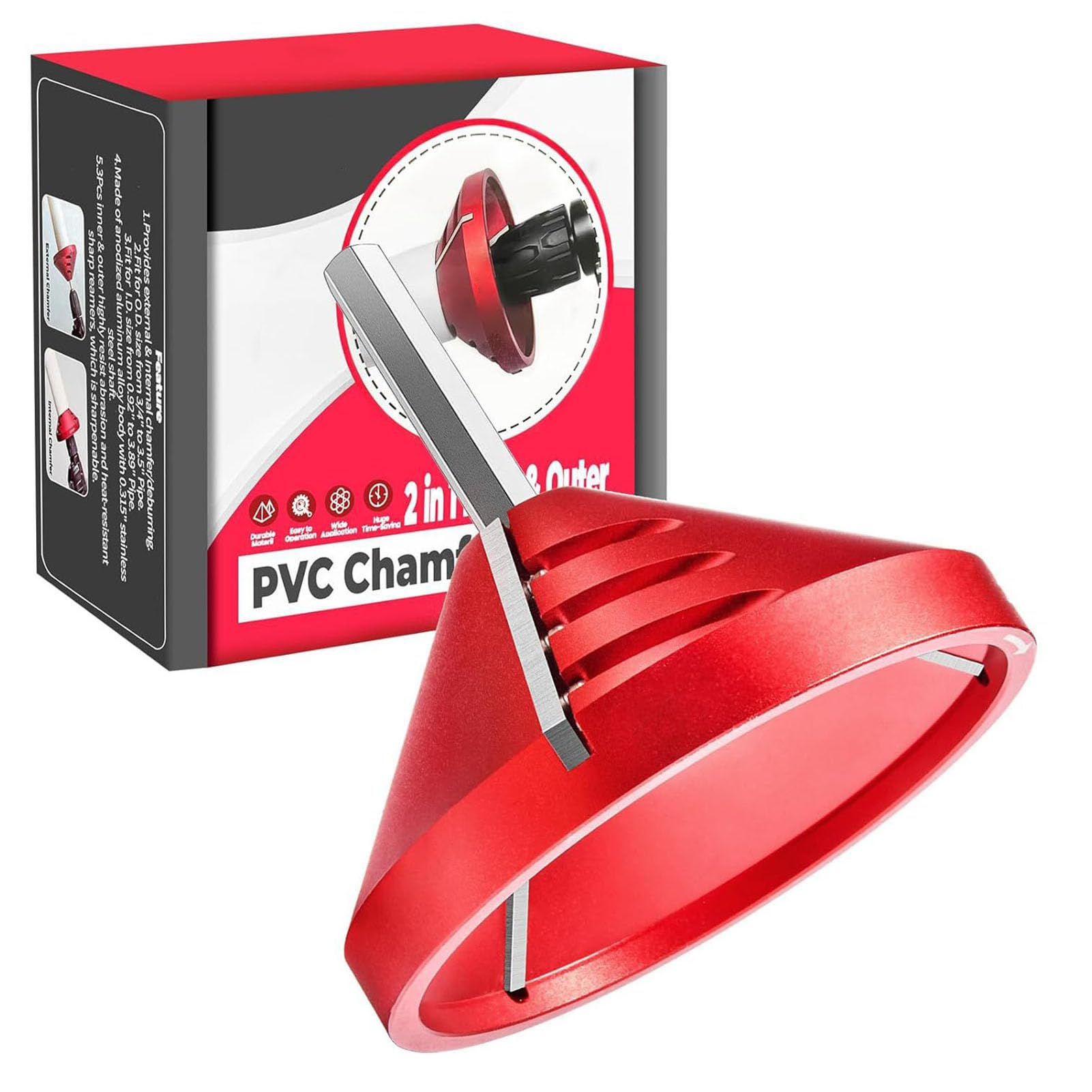 2 in 1 Inner Outer PVC Deburring Tool, Suitable for Outer Diameter 0.92in to 3.89in and Inner Diameter 0.75in to 3.5in PVC CPVC ABS PP PE Pipe, Chamfer Reamer Plumbing Tools