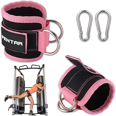 Fentar Adjustable Ankle Straps for Cable Machine Pink 2Pcs Double D Ring