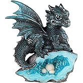 Le Elegant 71581 Blue Medieval Baby Dragon with Crystal Egg Nest Decorative Figurine