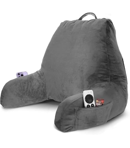 Home Soft Things Large Plush Fox Faux Fur Reading Pillow – C-Shaped Bed Rest With Arms & Pockets