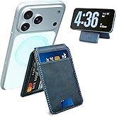 Qoovi Strong Magnetic Wallet, Card Holder with Leather Stand RFID Blocking for iPhone 17/16/15/14/13/12 Series, Compatible with Magsafe Phones and Cases,Not for iPhone 13/12 Mini (Blue)