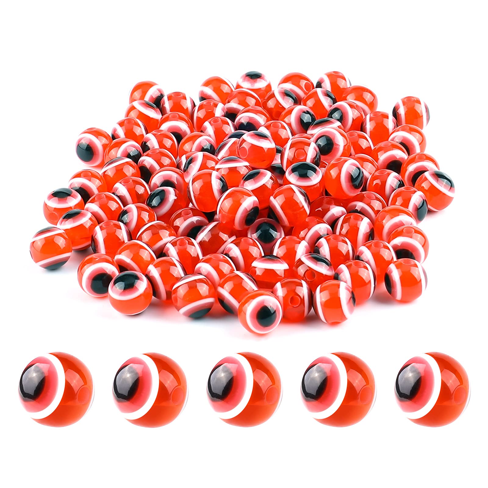 SAVITA 100pcs Red Evil Eye Beads Eyeball Beads Handmade Resin Beads Charms for DIY Bracelets Necklace Jewelry Making (10mm/0.4 inch)