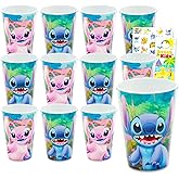 Disney Stitch 15 Oz Reusable Tumblers for Kids Party Favor 12 Piece Bundle with 15 Oz Cups Plus Stickers, More | Bulk Stitch and Angel Water Cups