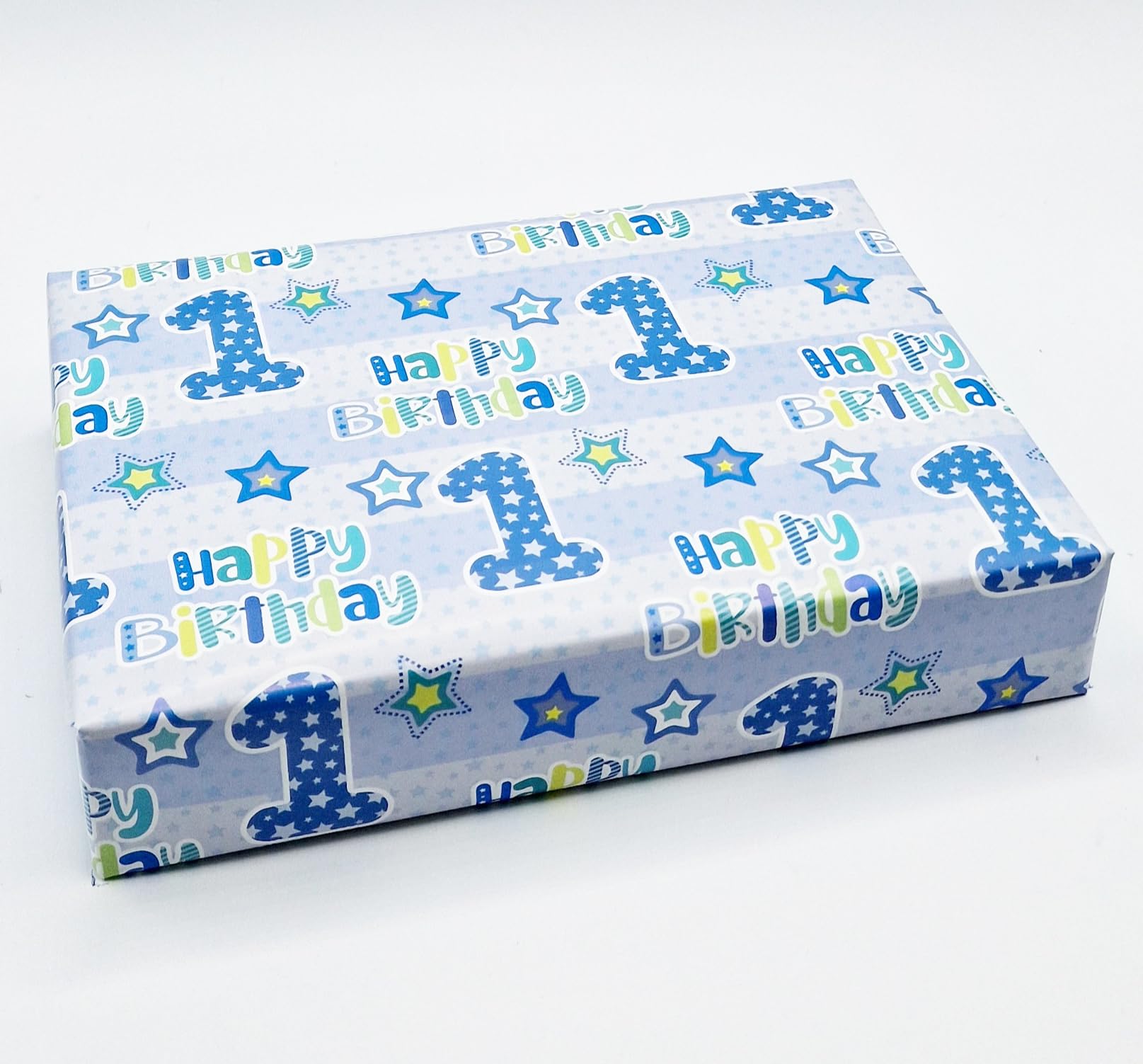 2 Sheets 2 Gift Tags 1st Birthday Boy Blue Wrapping Paper Age 1 Cute Birthday Gift wrap Blue (PA)