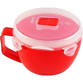 Home-X Microwave Bowl with Lid - Ramen Bowl Microwavable with Steam Release Vents and Easy Locking Clips - BPA-Free, Dishwasher Safe 32oz Soup Mug with Handle Microwave Safe