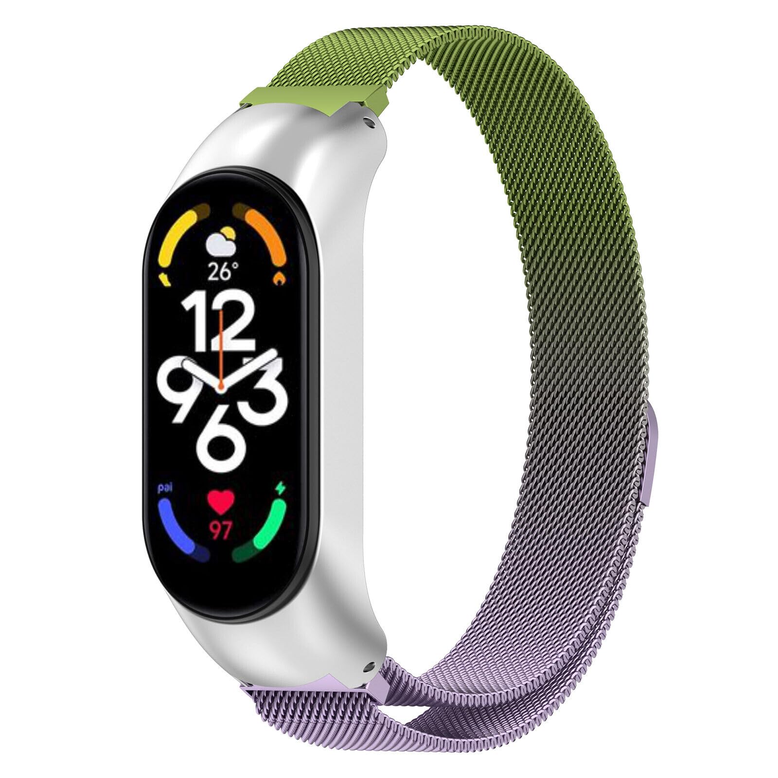 Panda Bobo Metal Strap for Xiaomi Mi Band 7/7 NFC Milanese Magnetic Strap Bracelet Wrist Strap Replacement (Green+Purple+Silver)