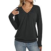 Eachyes Womens V Neck Long Sleeve Shirts Banded Bottom Pleated Tops Fall Dressy Casual Blouses 2025