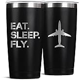 KIKERRO Pilot Gifts – 20oz Stainless Steel Travel Tumbler with Lid & Straw | Laser Engraved Aviation Mug for Pilots & Flight Attendants | Airplane-Themed Gift for Men, Christmas & Birthday