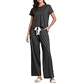 BAJAOEY Womens Pajama Sets 2 Pieces Lounge Sets for women Short Sleeve Top with Long Pajama Pants Soft Sleepwear Pj Sets S-XL