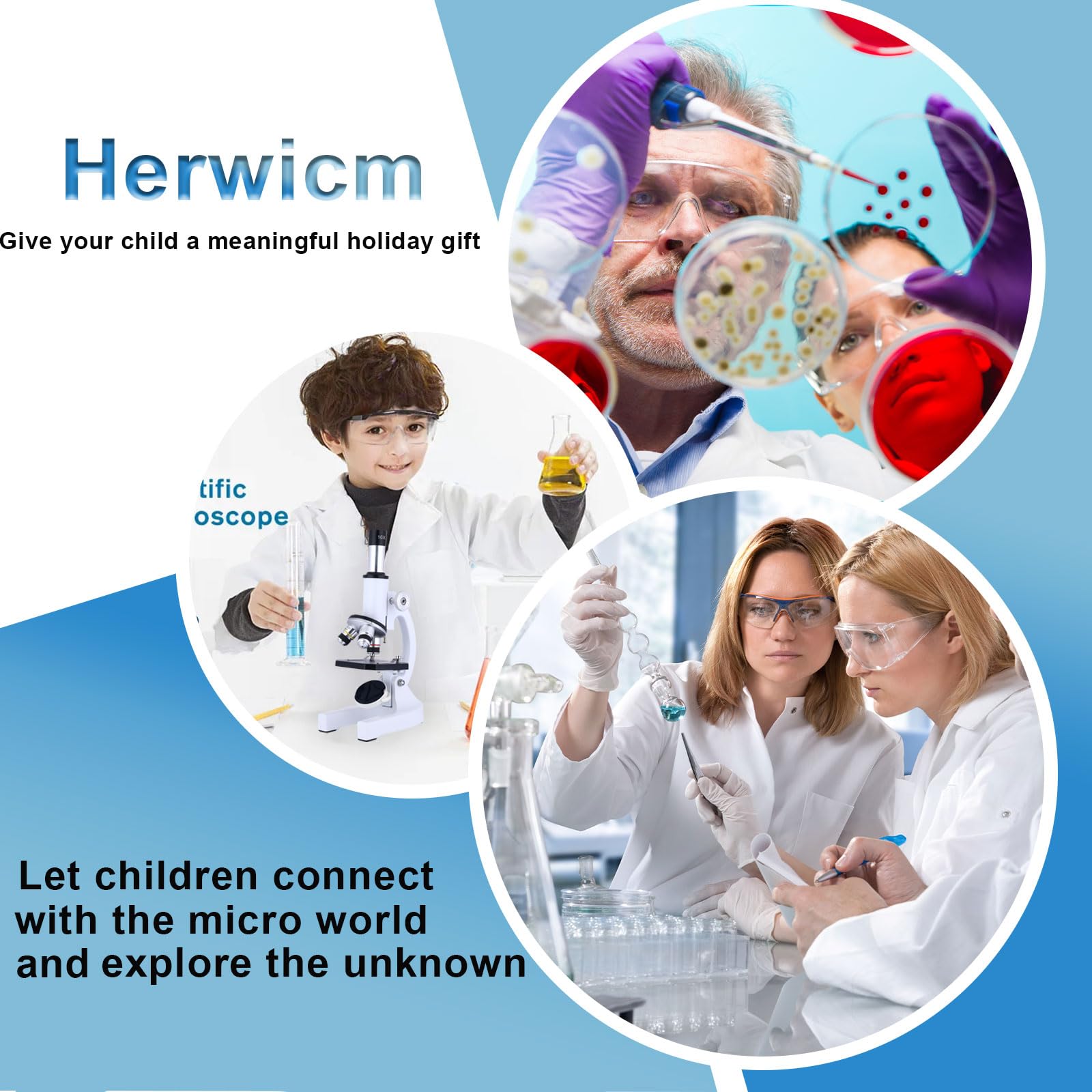 Microscope for Kids，40X-2000X Compound Microscope Mobile Phone Adapter with Microscope Slide Microscope kit for Home School Laboratories for Children Students