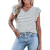 CUPSHE Womens Summer Striped Blouse Knit V Neck Cap Ruffle Short Sleeves Dressy Work Tops Shirt