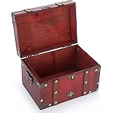 ELLDOO Vintage Treasure Chest, Pirate Keepsakes Box for Gifts, Wooden Storage Box Decorative for Jewelry Pearl Trinkets Tarot Cards, Medium