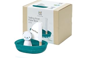 PlanToys® Polar Bear Sailing Boat Bath Toy for Toddlers | Montessori Wooden Water Toys for Kids | Eco-Friendly Floating Boat for Bathtub, Pool & Water Table