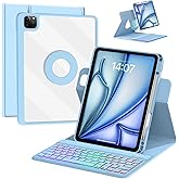 VOWUBO Magic Detachable Keyboard Case for iPad Pro 11 inch, iPad Air 11 M3 (2025) / M2 (2024),iPad Air 5th/4th Gen, Magnetic Keyboard Case, Wireless Backlit Rotating, Built-in Pencil Holder, Blue