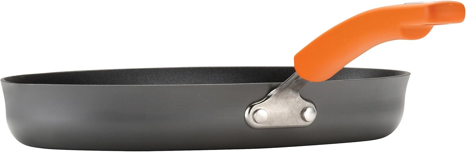Rachael Ray Brights Hard Anodized Nonstick Square Griddle Pan/Grill, 11 Inch, Gray with Orange Handles: Rachel Ray Cookware: Kitchen & Dining