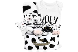 iAOVUEBY Baby Shower Gifts, Baby Gift Set for Newborn, Black and White High Contrast Baby Montessori Toys 0-6 Months Infant Rattle Socks Blanket Onesies, New Baby Gifts Basket for Girls Boys