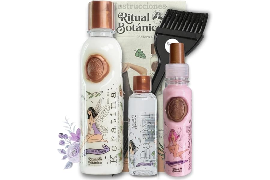 Keratina Ritual Botanico 250ML & Termo Protector 120ML Incluye Cepillo Aplicador & Manual de Instrucciones | Alisado Progresivo Organico Vegano Sin formol ni Amoniaco | Producto Colombiano