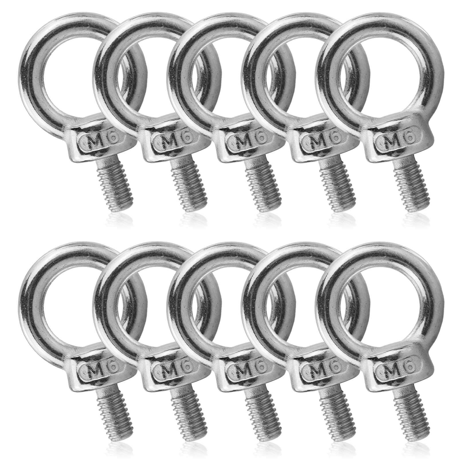 M6 Lifting Eye Bolt 10Pcs, 304 Stainless Steel Eye Bolts, Hardware Eye Nut, Eyebolts Male Thread Ring Screw for Various Lifting Equipment Fasteners