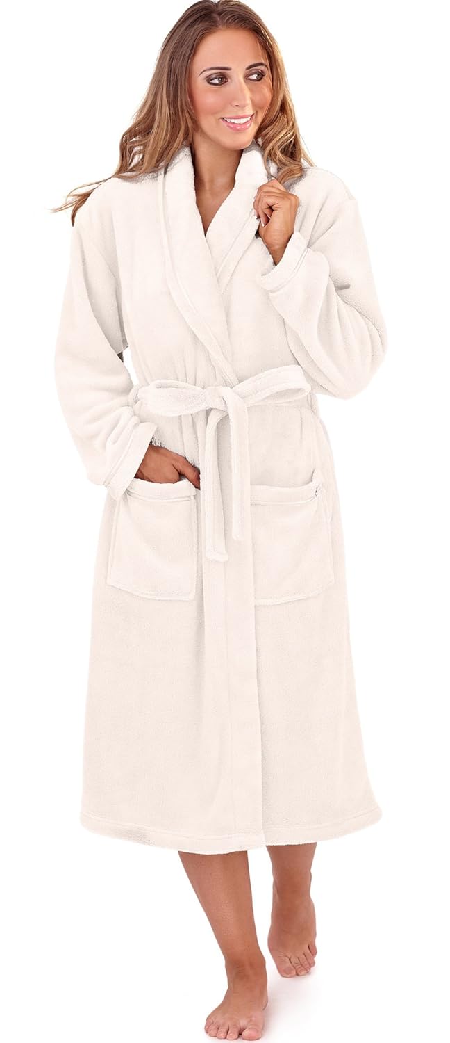 New Style Luxury Womens Full Length Fleece Bath Robe Dressing Gown
