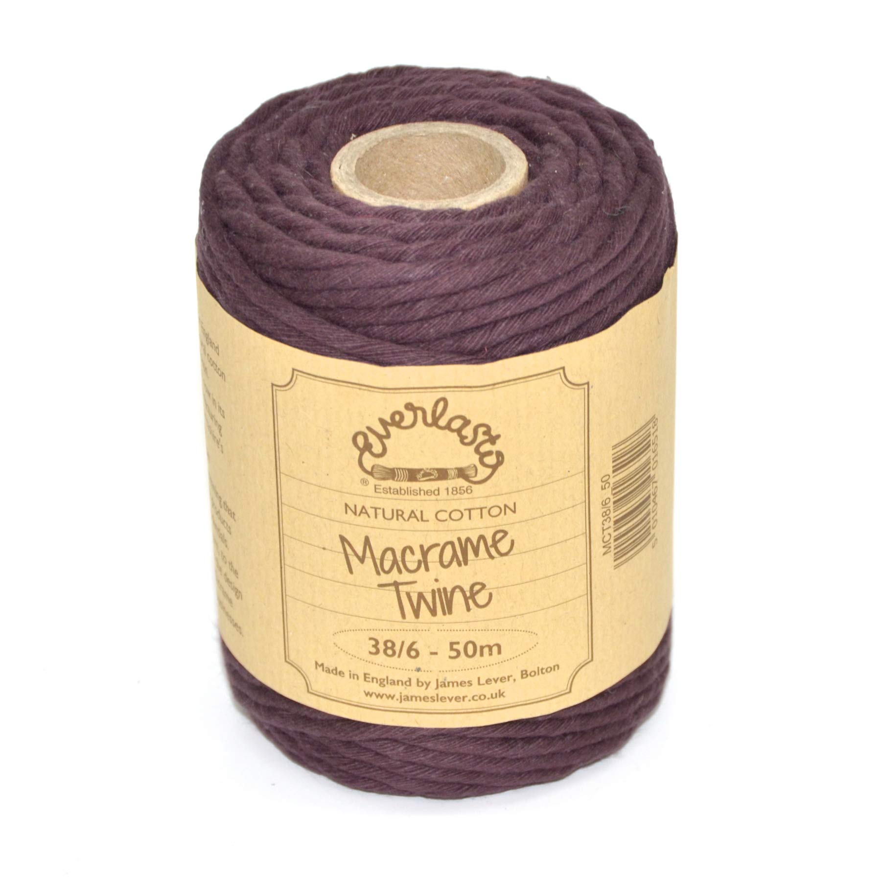 50M Spools - Everlasto Single Twist Soft Cotton Coloured Macrame Craft Twine 38/6 (4mm approx) (Brown)
