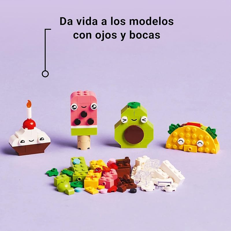 LEGO Classic Creative Nutritious Friends Food Toy para meninos e meninas 4 anos e mais velhos, tijolos coloridos para construir um cupcake, sorvete, abacate e taco, presente infantil 11039
