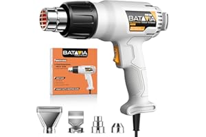 Heat Gun - BATAVIA Dual Protection Fuses 1800W Heavy Duty Fast Heat Hot Air Gun with 752℉&1112℉ Dual-Temperature Settings and 4 Nozzles with Overheat Protection for Crafts, Vinyl Wrap, Shrink Tubing