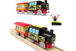 Remote Control Train for Track Set,Electric Locomotive Train with Magnetic Connector,Wooden Train Tracks Accessories Gift for