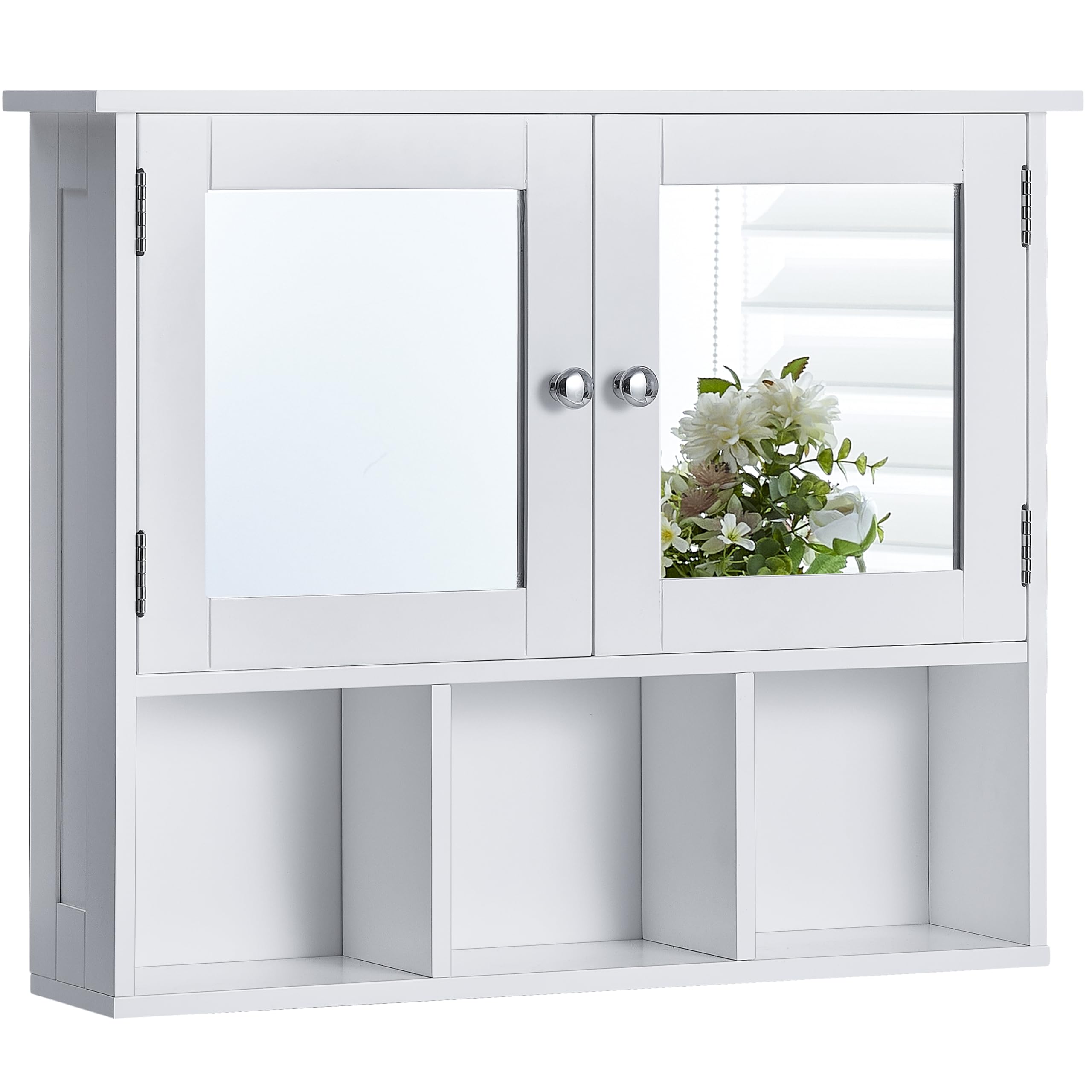Bath Vida Priano Double Door Mirrored Bathroom Cabinet Storage Shelves Wall Mounted, White