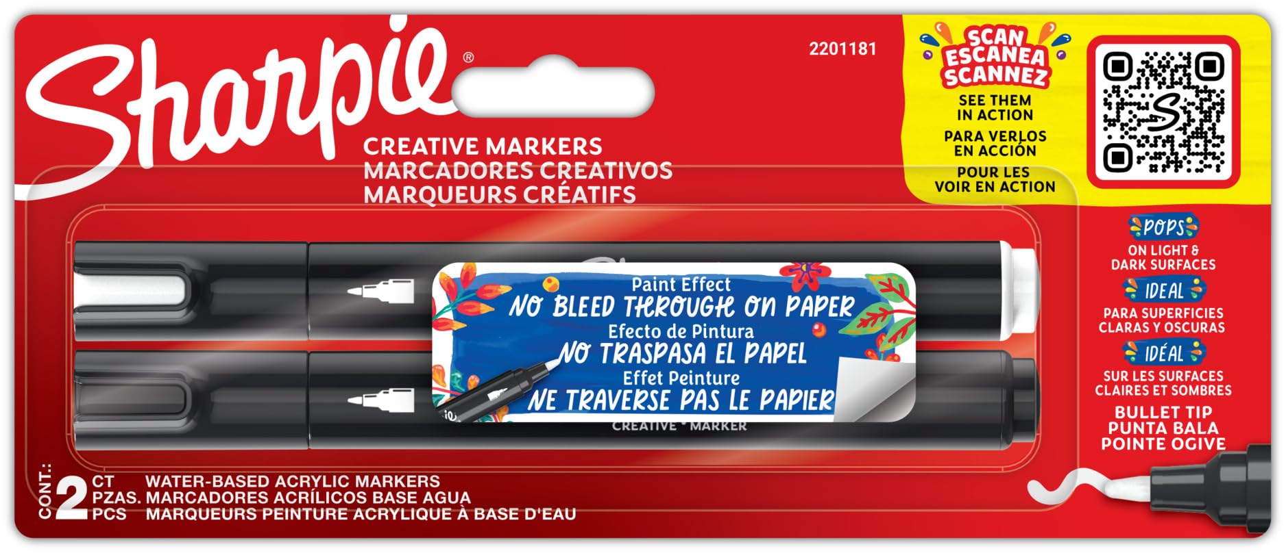 Sharpie Creative Markers, Water-Based Acrylic Markers, Bullet Tip, Assorted Colors, 2 Pieces