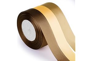 ASTARON Brown Gold Satin Ribbon for Wedding Bouquet DIY Crafts 1 Inch, Solid Color Ribbon Fabric Ribbon for Gift Wrapping Chr