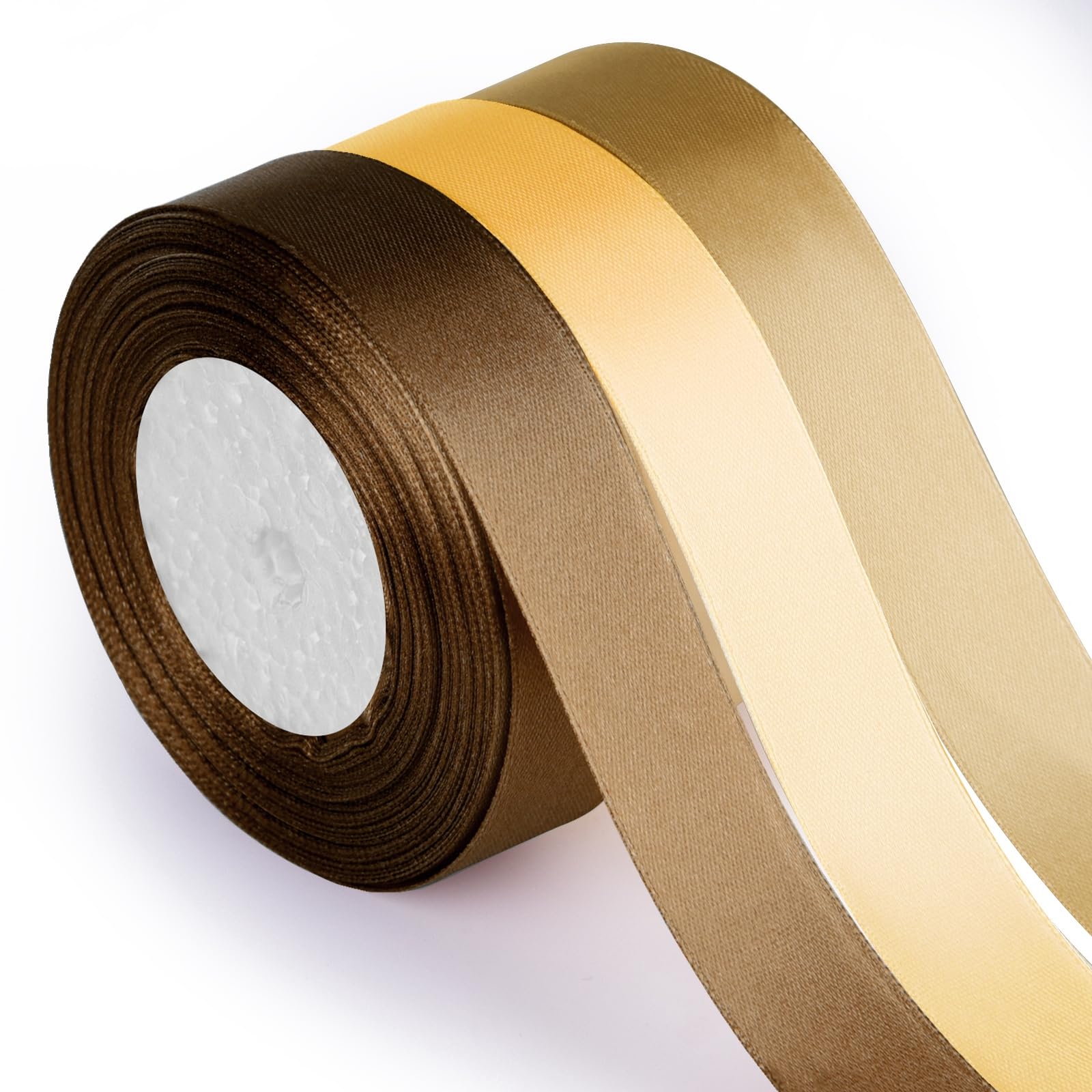 ASTARON Brown Gold Satin Ribbon for Wedding Bouquet DIY Crafts 1 Inch, Solid Color Ribbon Fabric Ribbon for Gift Wrapping Gift Bows Hair Bows Silk Ribbon for Bouquets Baby Shower Decor