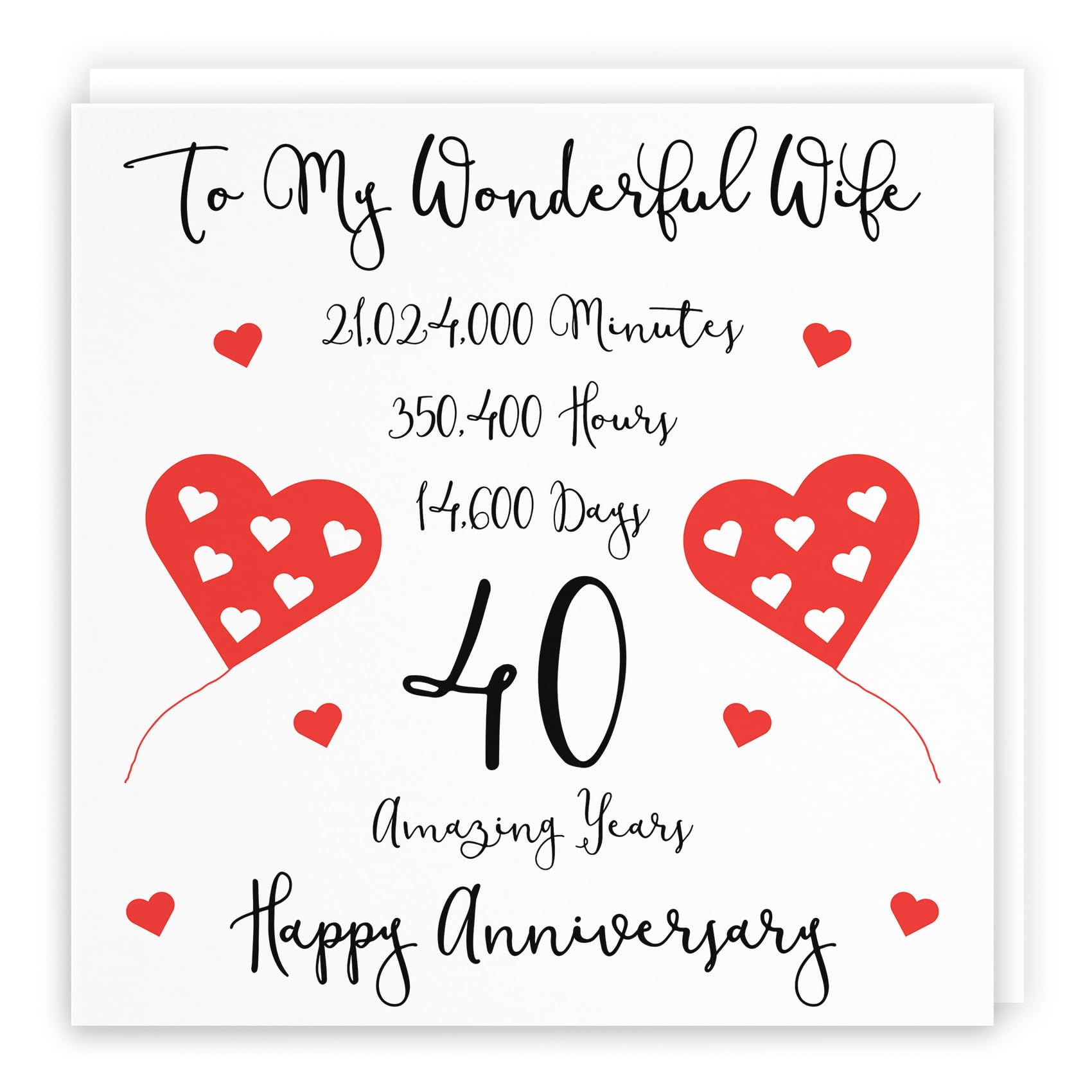 Hunts England - Romantic Wife 40th Wedding Anniversary Card - To My Wonderful Wife - 40 Amazing Years - Timeless Collection - Fun Cute Card — image 1