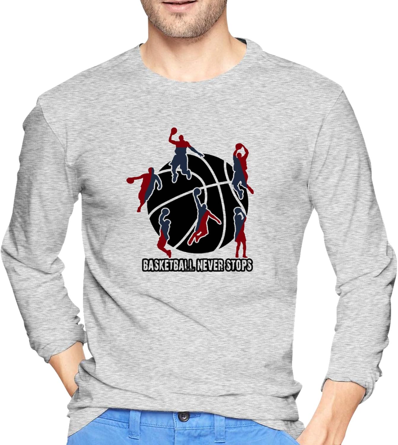 Basketball Player Men's Long Sleeve Round Neck TShirt Gray Amazon.ca