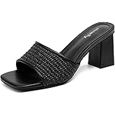 vivianly Women's Low Block Heels Sandal Square Open Toe Chunky High Heels Slip on Heeled Sandals Mules Slide for Party Wedding Dress Shoes
