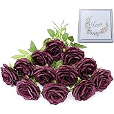 LVEFIT Artificial Rose Flower Plum Flowers Silk Flowers 12 pcs with Long Stem Silk Roses Bouquet for Wedding Bridal Shower Party Home Decoration