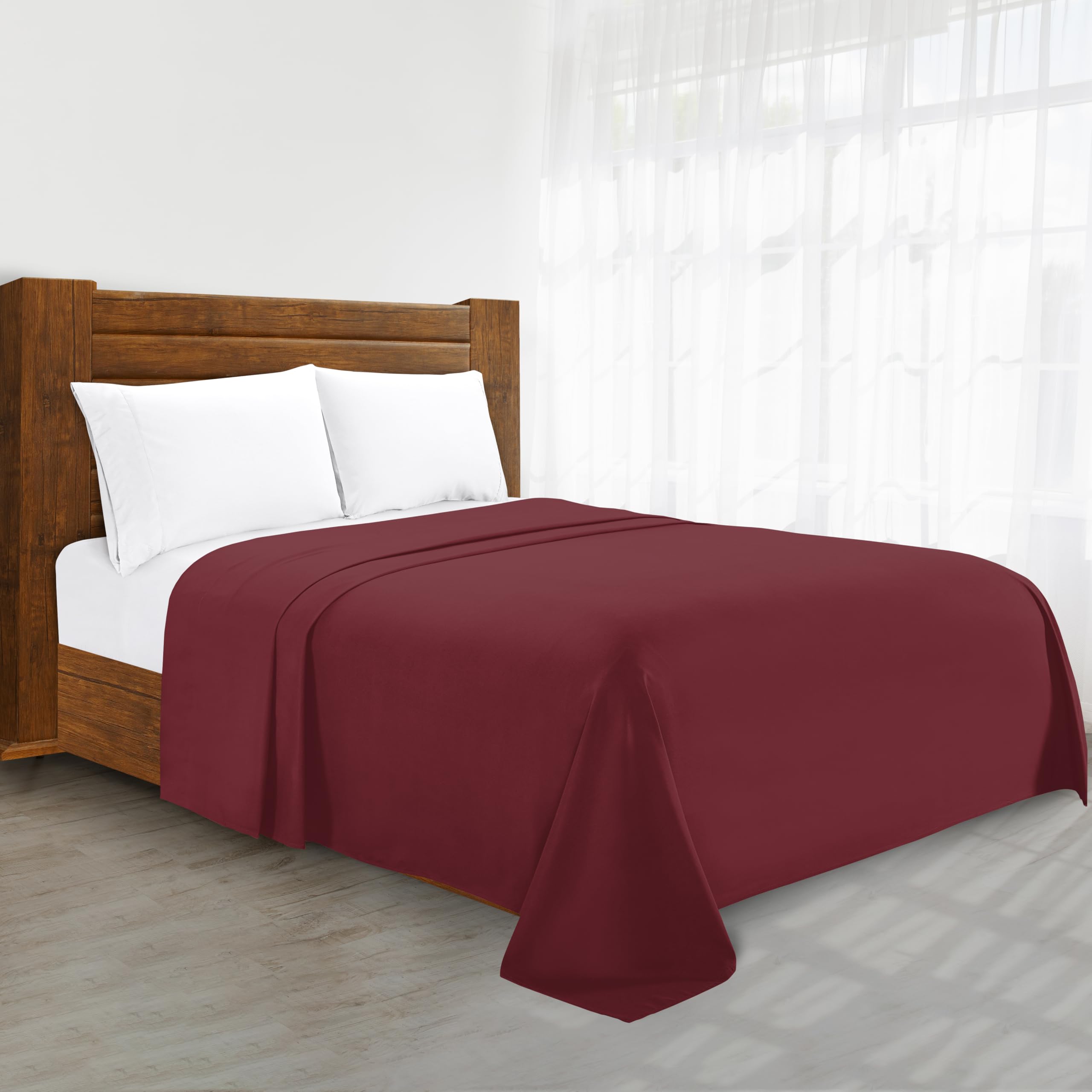 Luxury Flat Sheet Elegant Comfort Wrinkle-Free 1500 Thread Count Egyptian Quality 1-Piece Flat Sheet, California King, Burgundy