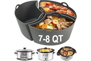 BYKITCHEN 7-8 Quart Silicone Slow Cooker Divider Liner Compatible with Crockpot, Hamilton Beach Slow Cooker, 3-in-1, Large Reusable Slow Cooker Divider Insert for Most 7-8 QT Oval Slow Cooker
