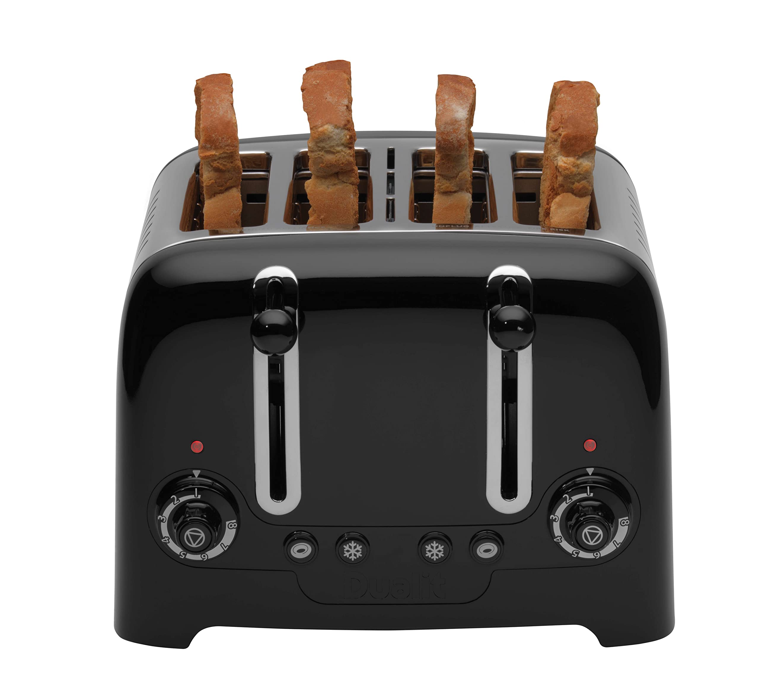 Dualit 4 Slice Lite Toaster | 2kW Toasts 120 Slices an Hour | Polished with High Gloss Black Trim | Bagel & Defrost Settings | 36 mm Wide Slots | 46205