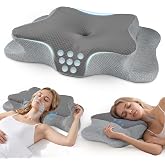 CHxxy Cervical Neck Pillow for Pain Relief Sleeping, Memory Foam Pillows | Ergonomic Side Sleeper Pillows, Cooling Orthopedic Neck Support Pillow for Back Stomach Sleepers-Queen Size Grey&amp;Grey