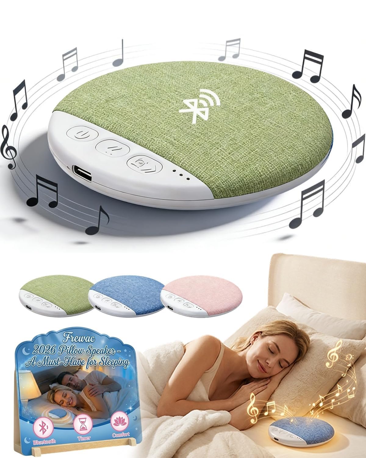 Photo 1 of 2026 New Flat Under Pillow Speakers for Sleeping, Bone Conduction Pillows Speaker Bluetooth, Private Ultra-Thin Aid with White Noise Timer, Mini Portable Slim Wireless Bedside Speak
