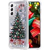 FLOCUTE Glitter Christmas Case Compatible with Galaxy S24 S25 Bling Sparkle Floating Liquid Girly Women Cute Holiday Case for Samsung Galaxy S24 S25 (Christmas Tree)