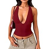 Women's Y2K Mesh Halter Top Sexy V Neck Backless Open Back Leopard Cheetah Print Polka Dot Going Out Tops for Women