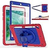 Stweap Case for iPad 6th/5th Generation 9.7'' with Screen Protector Pencil Holder [360 Rotating Hand Strap] &Stand, Drop-Proof Case for iPad 6th/5th/ Air 2/ Pro 9.7 (Red&Blue)