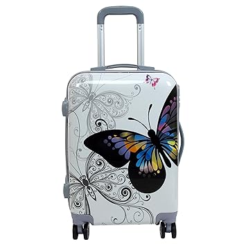 Tramp & Badger 360 Degree Rotating Wheels, Butterfly Printed 24 Inch Multicolour Pattern Polycarbonate Non-Breakable Trolley Bag (Cabin)