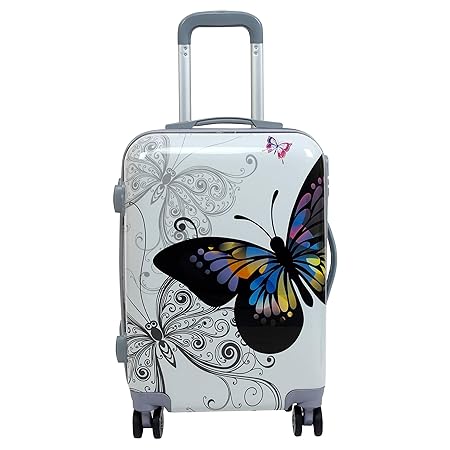 Tramp & Badger Polycarbonate 20inch Multicolour 360 Rotating Wheels Butterfly Printed Non-Breakable Trolley Bag
