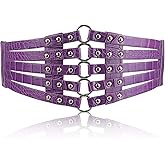 Fashion Women's PU Leather Wide Waist Belt Hollow Out Rivets Stretch Cinch Waistband