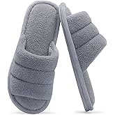 shevalues Terry Cloth Open Toe Slippers for Women Memory Foam Slip On House Slippers