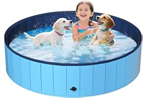 UCCY Foldable Dog Pool for Large Dogs Hard Plastic Kiddie Swimming Pool Non-Slip Portable Dog Bathtubs Collapsible Multi-Use Whelping Box Ball Pit Outdoor Pool for Backyard Duck Pond Blue XL-63"x12"