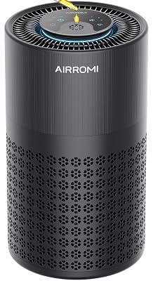 AIRROMI Air Purifier for Bedroom with HEPA 3-in-1 Filter, Pet Air Purifier for Home Cat Pee Smell, Covers Upto 990 Ft², Quiet 360°intake Air Cleaner for pet hair,allergies,Dust,Smoke A2001 Black